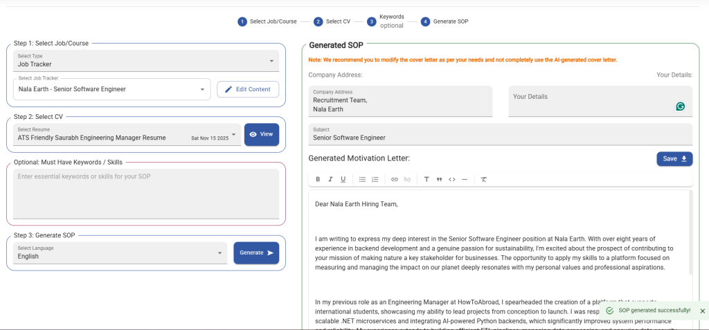 Cover Letter generator