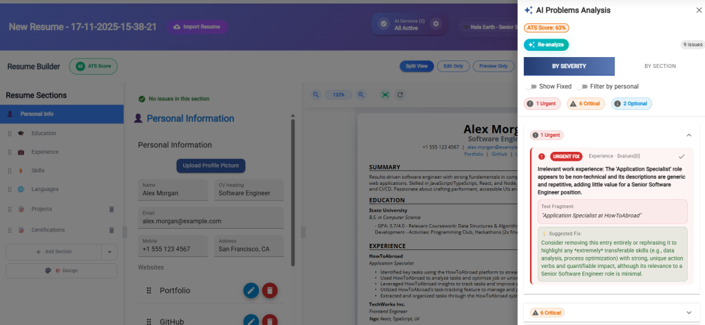 Problems with resume with respect to job